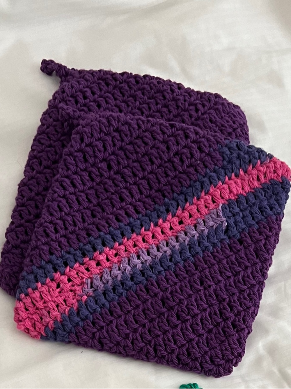 Handmade Purple Crocheted Kitchen Cloth with Pink and Lavender Stripes